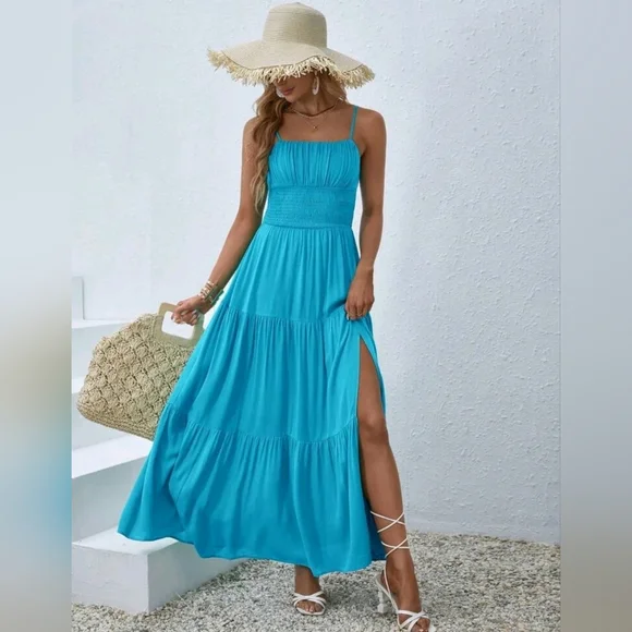 Dresses | New Flowy Boho Ruched Cami Maxi Dress Blue | Poshmark Dresses | New Flowy Boho Ruched Cami Maxi Dress Blue | Poshmark